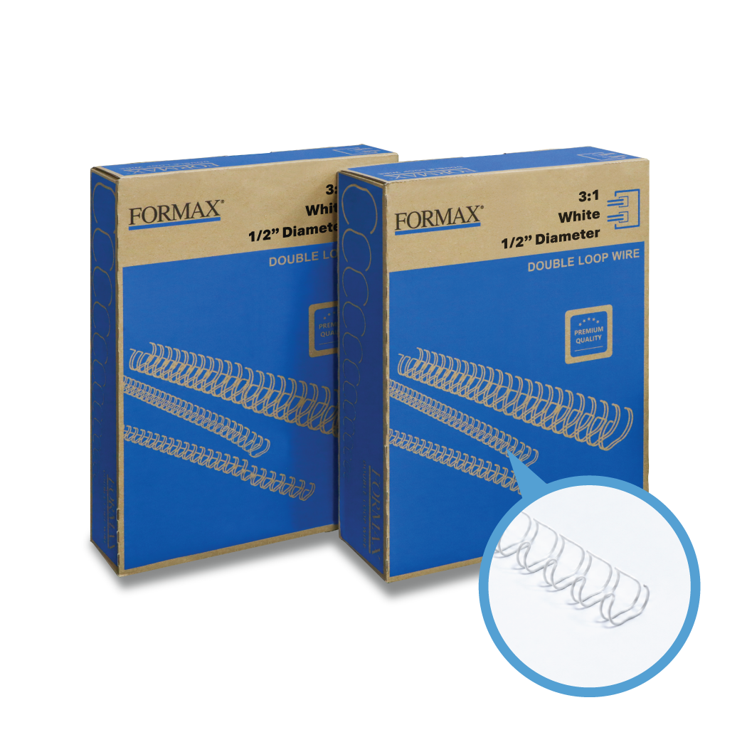 Formax White ReadyWire, Letter Size, Double-Loop, Pitch 3:1 (1/4″ to 1/2″) & 2:1 (1/4″ to 1-1/4″) Binding Wire