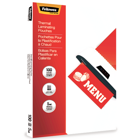 Fellowes Menu Thermal Laminating Pouches - 5mil Thickness, 100 Pack