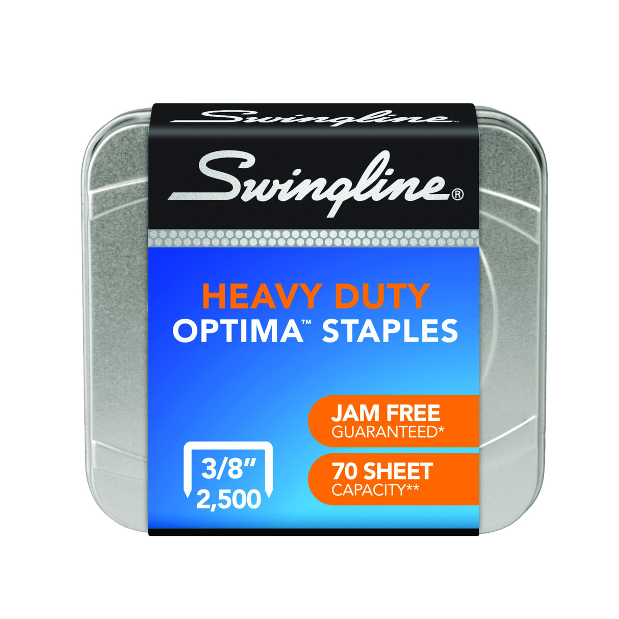 Swingline Optima High Capacity Staples, 3/8" Leg, 125/Strip, 2,500/Box