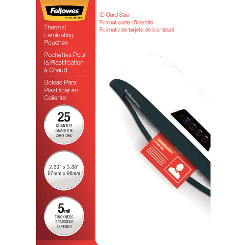 Fellowes Glossy Pouches - ID Tag Unpunched, 5 mil Thickness, Pack of 25