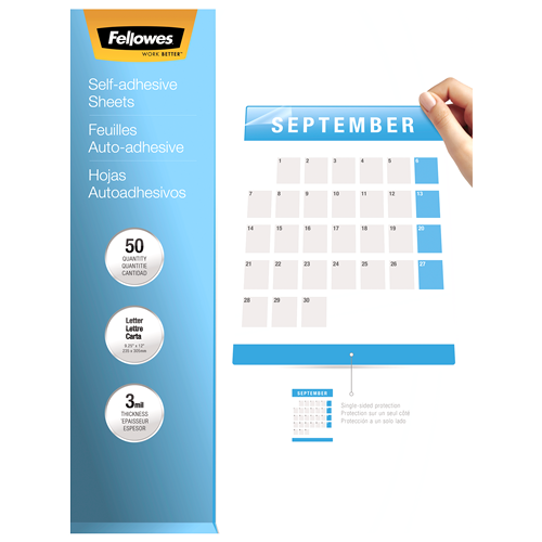 Fellowes Self-Adhesive Laminating Sheets, Letter Size, 3mil Thickness, Pack of 50