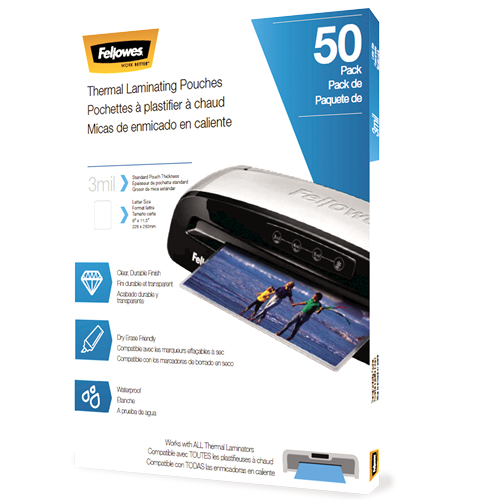 Fellowes Thermal Laminating Pouches - Letter Size, 3mil Thickness, Pack of 50