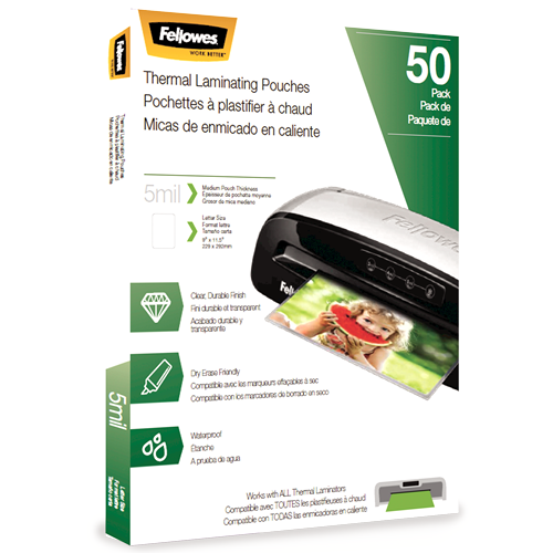Fellowes Thermal Laminating Pouches - Letter Size, 5mil Thickness, Pack of 50