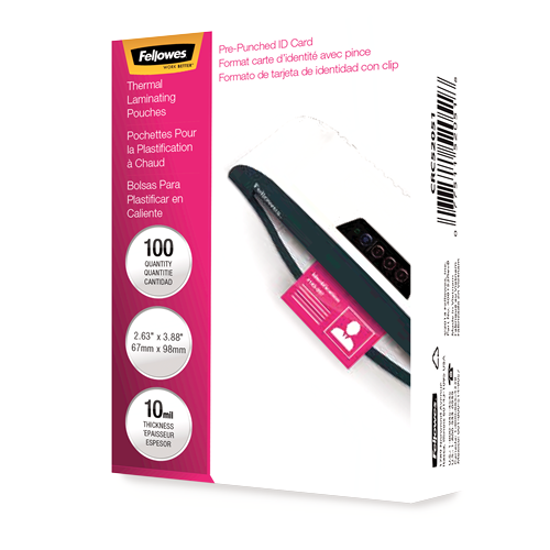 Fellowes Glossy Pouches - ID Tag punched, 10 mil, pack of 100