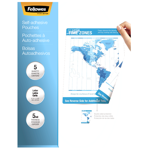 Fellowes Self-Adhesive Pouches - Letter Size, 5mil Thickness, Pack of 5