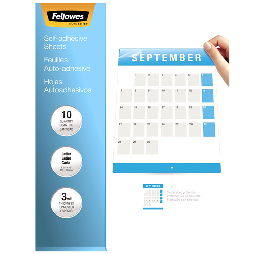 Fellowes Self-Adhesive Laminating Sheets, A4 Size, 3mil Thickness, Pack of 10