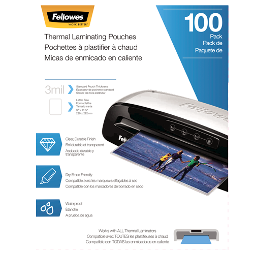 Fellowes Laminating Pouches - Letter Size, 3 mil Thickness, Pack of 100