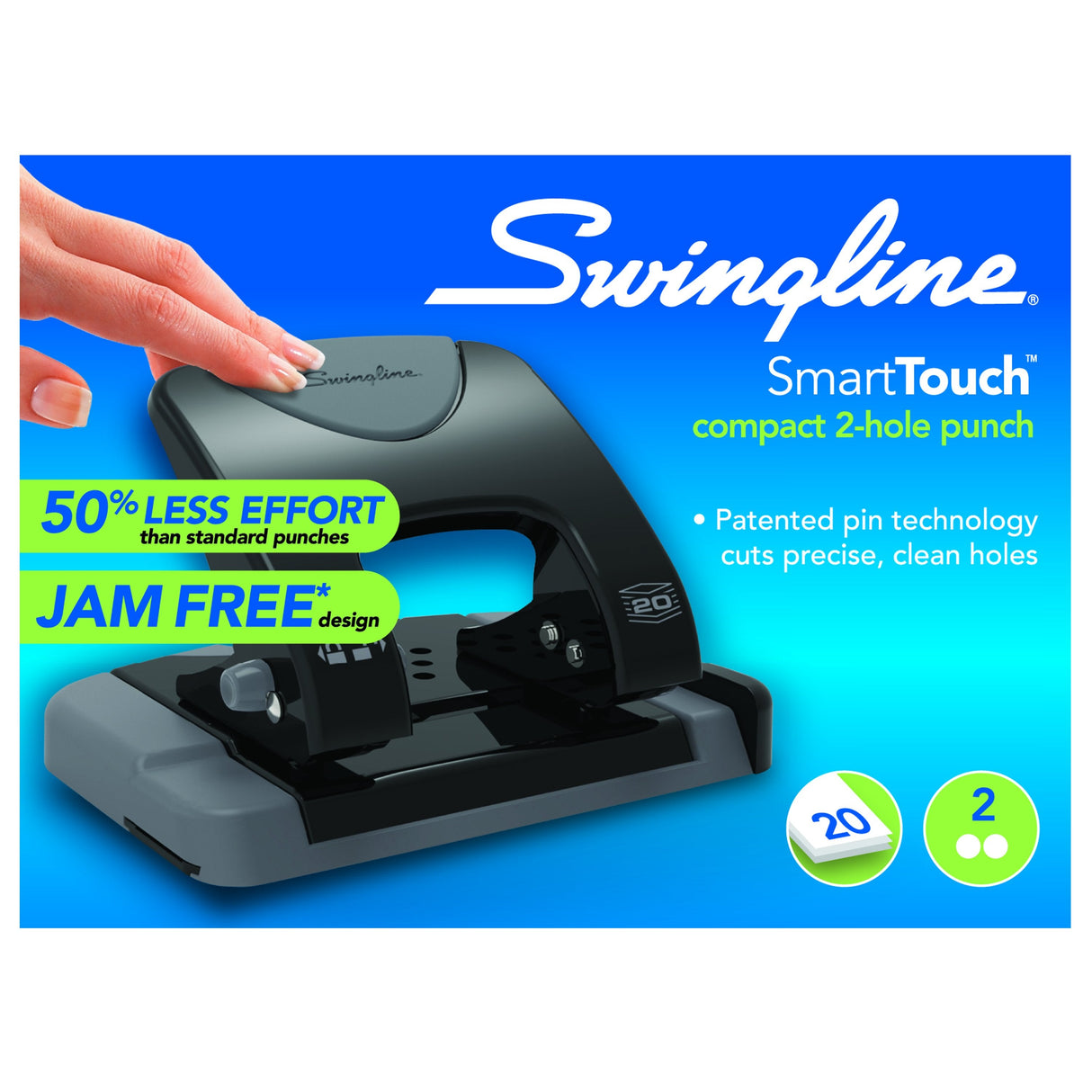 Swingline SmartTouch 2-Hole Punch - Low Force, 20 Sheet