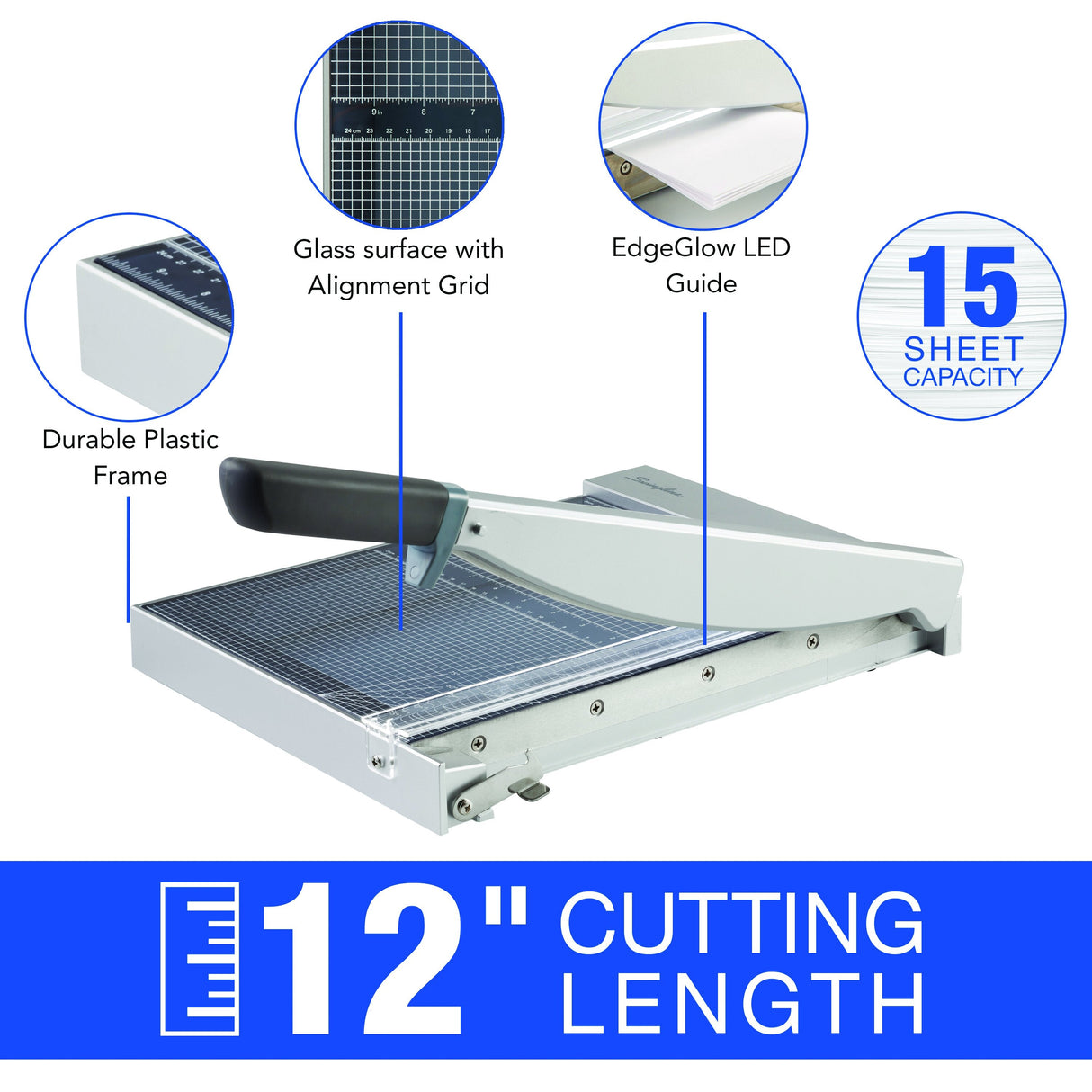 Swingline ClassicCut 1215G EdgeGlow Glass Guillotine Trimmer