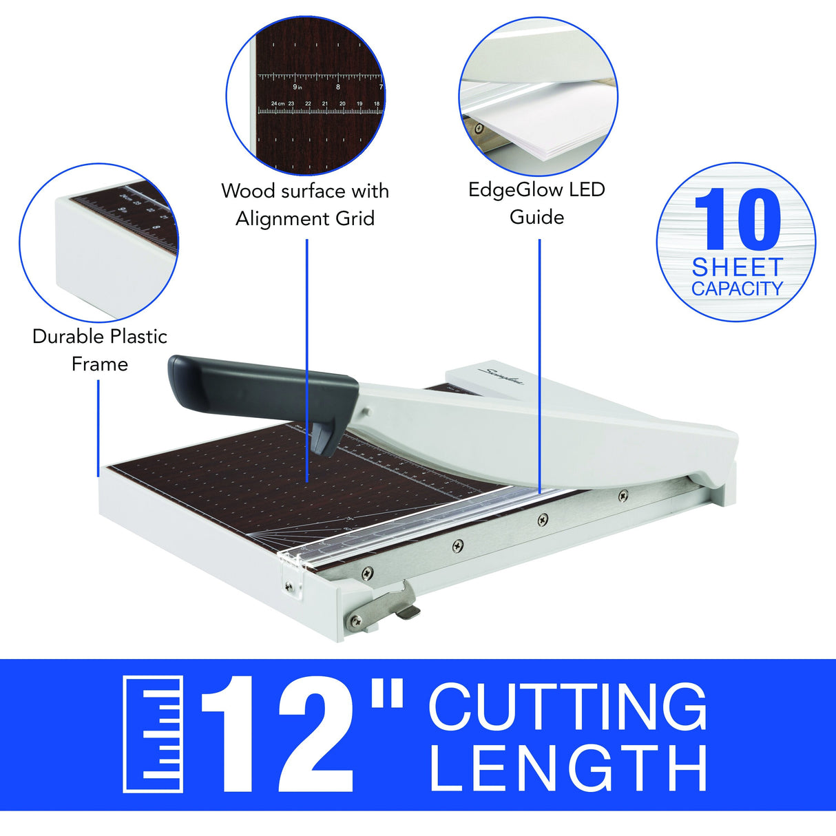 Swingline ClassicCut 1210W Guillotine Trimmer with EdgeGlow, Wood, 12" 10 Sheets