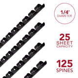 Mead CombBind 1/4" Black Binding Spines, 125 Pack