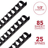 GBC CombBind 1/2" Black Binding Spines, Pack of 25