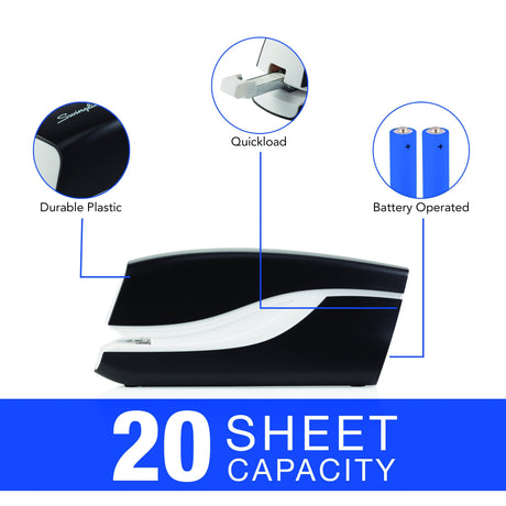 Swingline Breeze Auto Stapler, Battery-Powered, 20-Sheet Capacity, Black