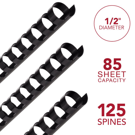 Mead CombBind Binding Spines - 1/2" Black (125 Pack)