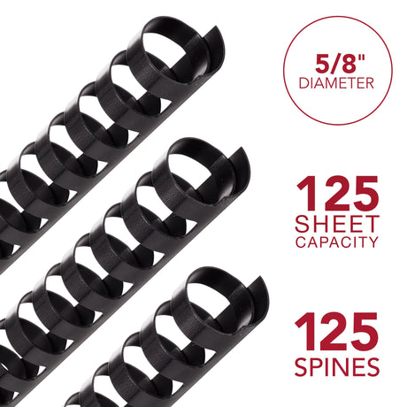 Mead CombBind 5/8" Black Binding Spines - Pack of 125