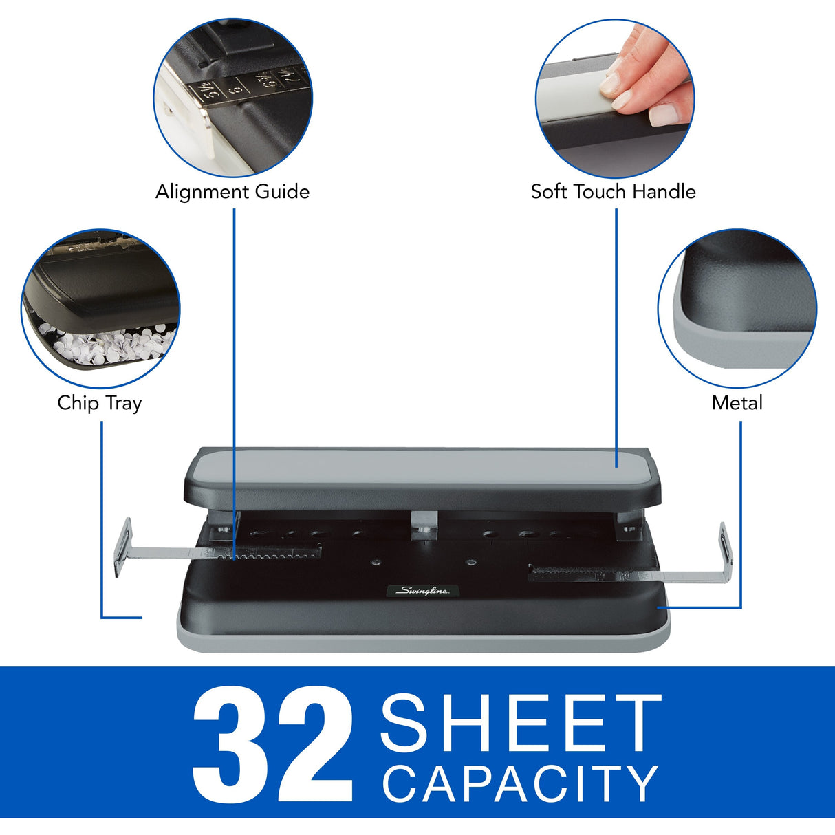 Swingline Easy Touch Heavy Duty Punch, 2-7 Holes, Adjustable Centers, 32 Sheets