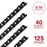 Mead CombBind Binding Spines, 5/16", Black, 125 Pack