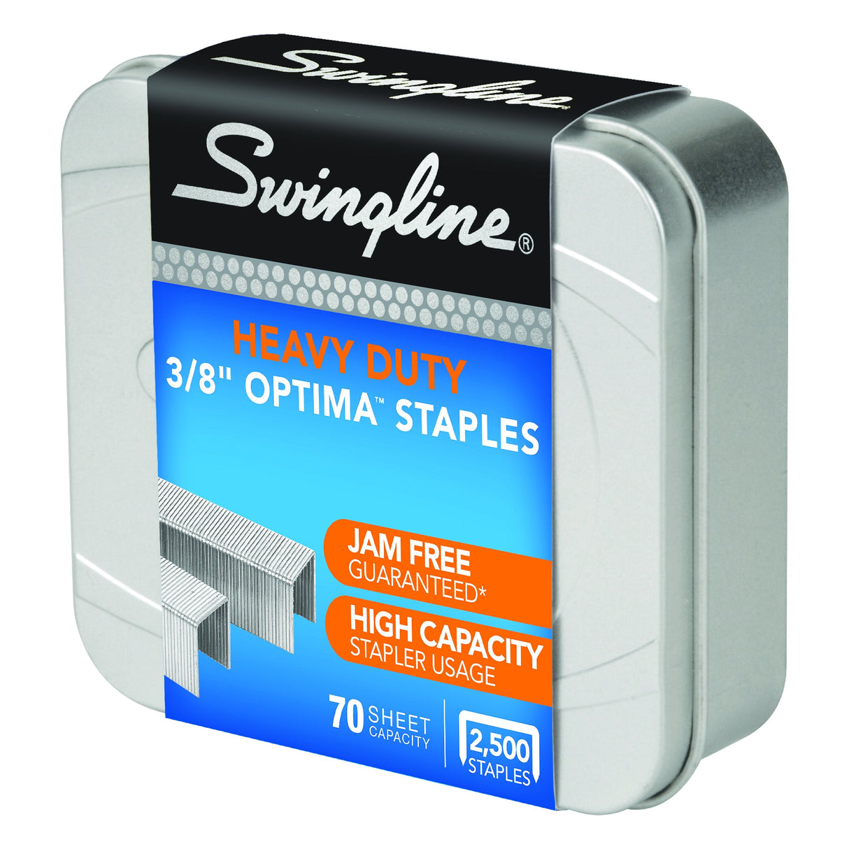 Swingline Optima High Capacity Staples, 3/8" Leg, 125/Strip, 2,500/Box