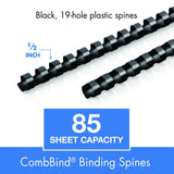 Mead CombBind Binding Spines - 1/2" Black (125 Pack)