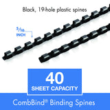 Mead CombBind Binding Spines, 5/16", Black, 125 Pack